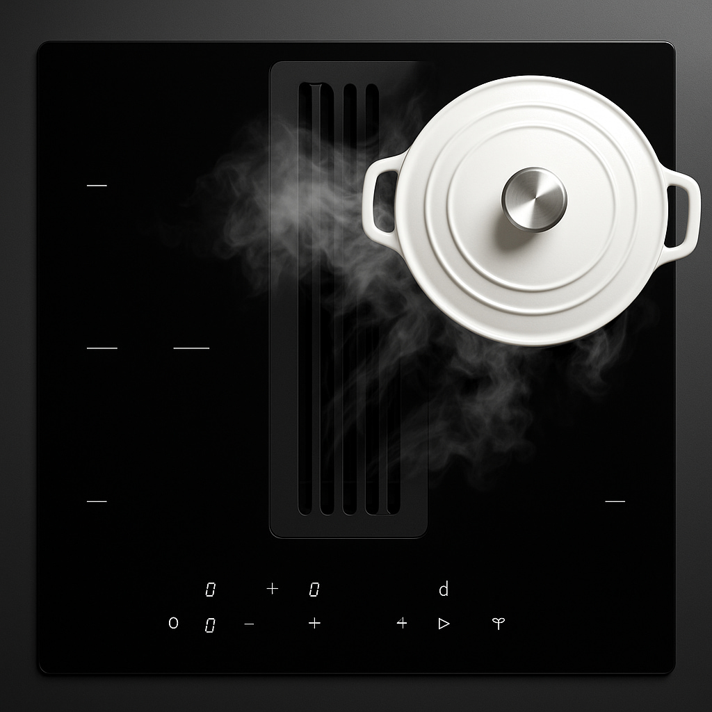 Una sopera se calienta en una placa con extractor integrado.